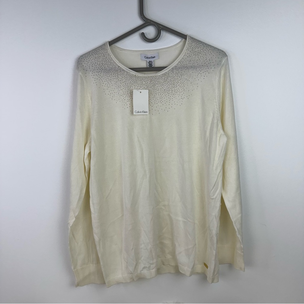 Calvin Klein Cream Sweater‎ with Gold Accents